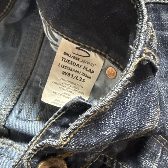 Silver Jeans Tuesday Bootcut Size 31 with stretch Distressed Medium wash denim - Picture 11 of 12